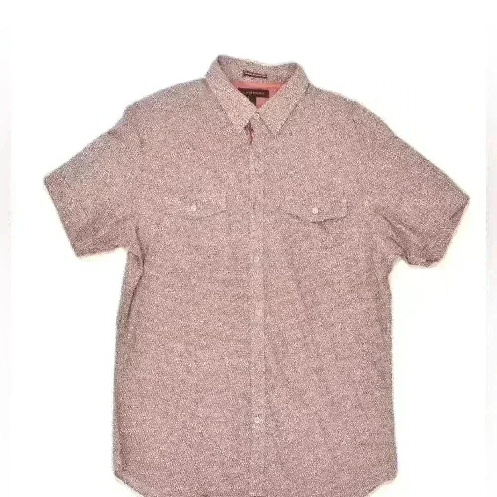 BANANA REPUBLIC MENS SHORT SLEEVE SHIRT LARGE RED GEOMETRIC COTTON